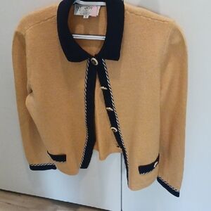 St. John Gold Knit Cardigan with Black Trim